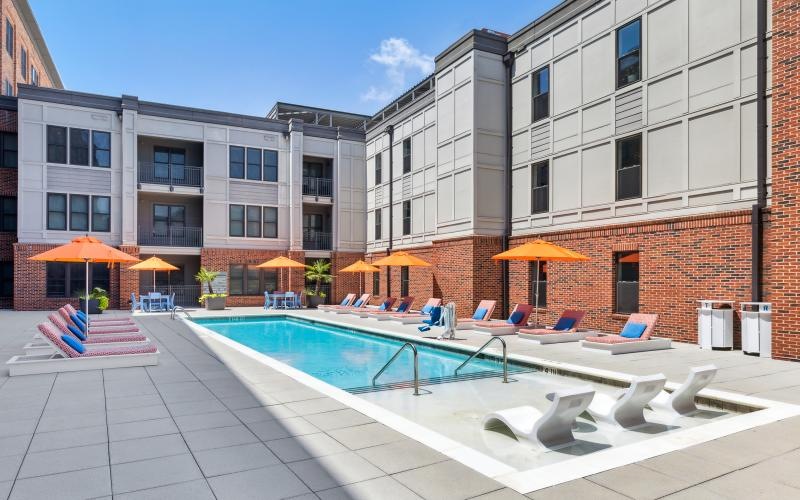 a pool in a courtyard