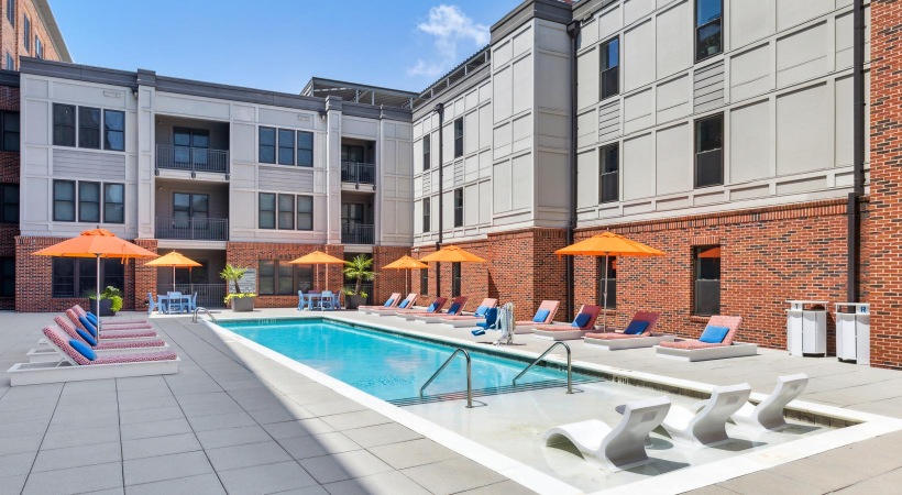 a pool in a courtyard